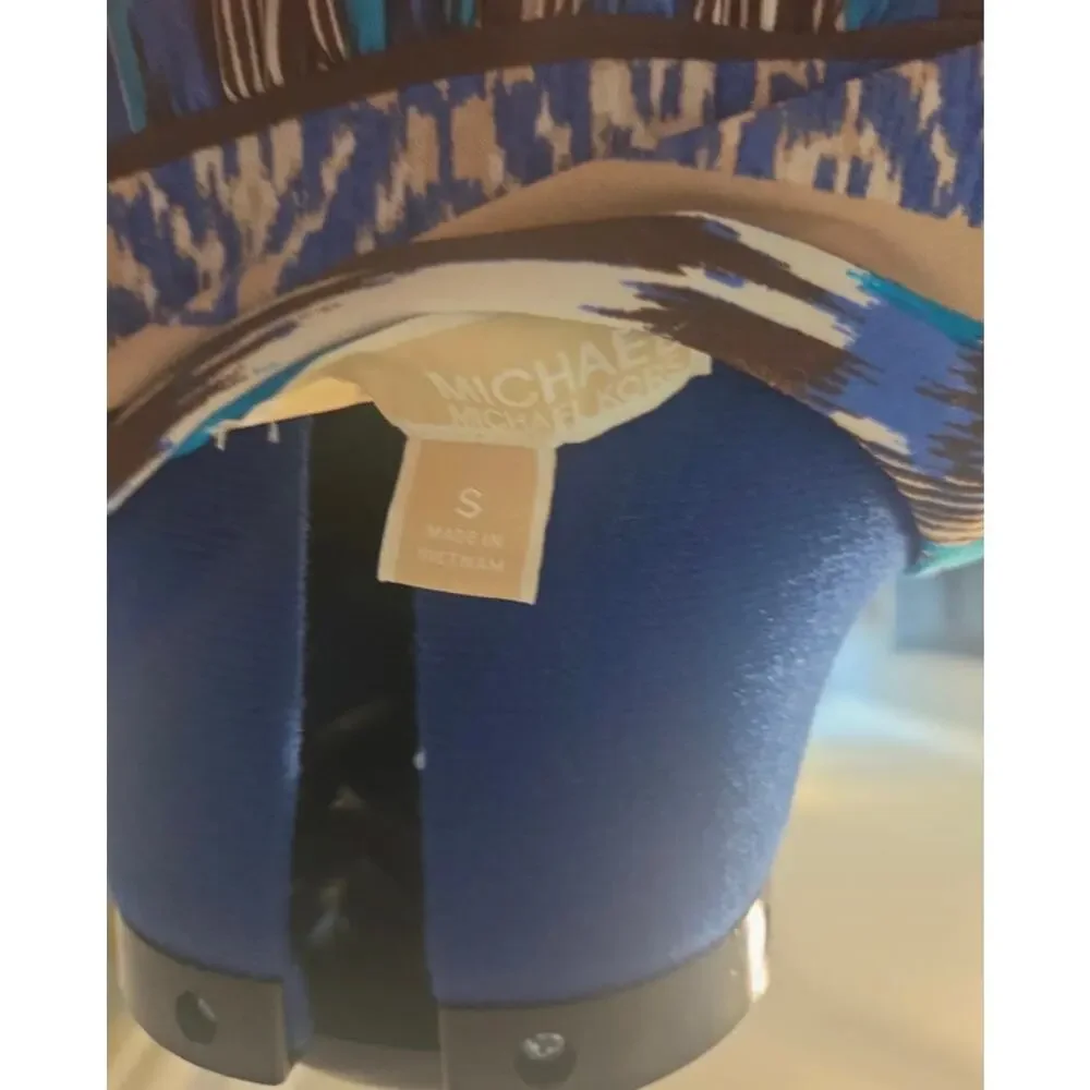 NWOT Michael Kors Blue, Brown & White Printed Midi Dress S / US 4-6